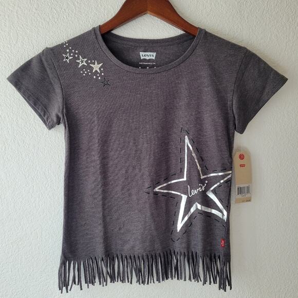 Levi's Girl's Charcoal Gray Western Fringe Star Theme Top Size Medium NWT Rodeo - Picture 1 of 8